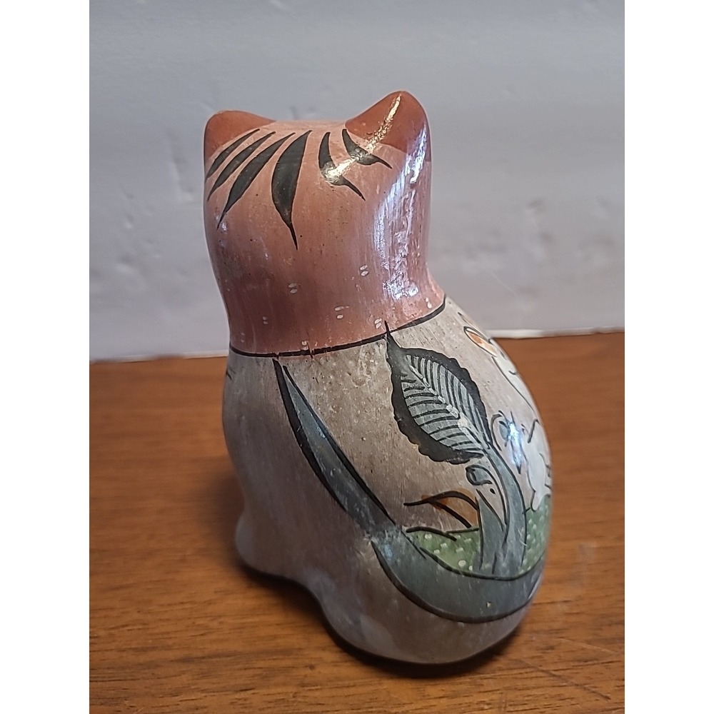 Vintage Mexican Tonala like Cat Ceramic Pottery Folk Art Handpainted 5 inch - Picture 3 of 7